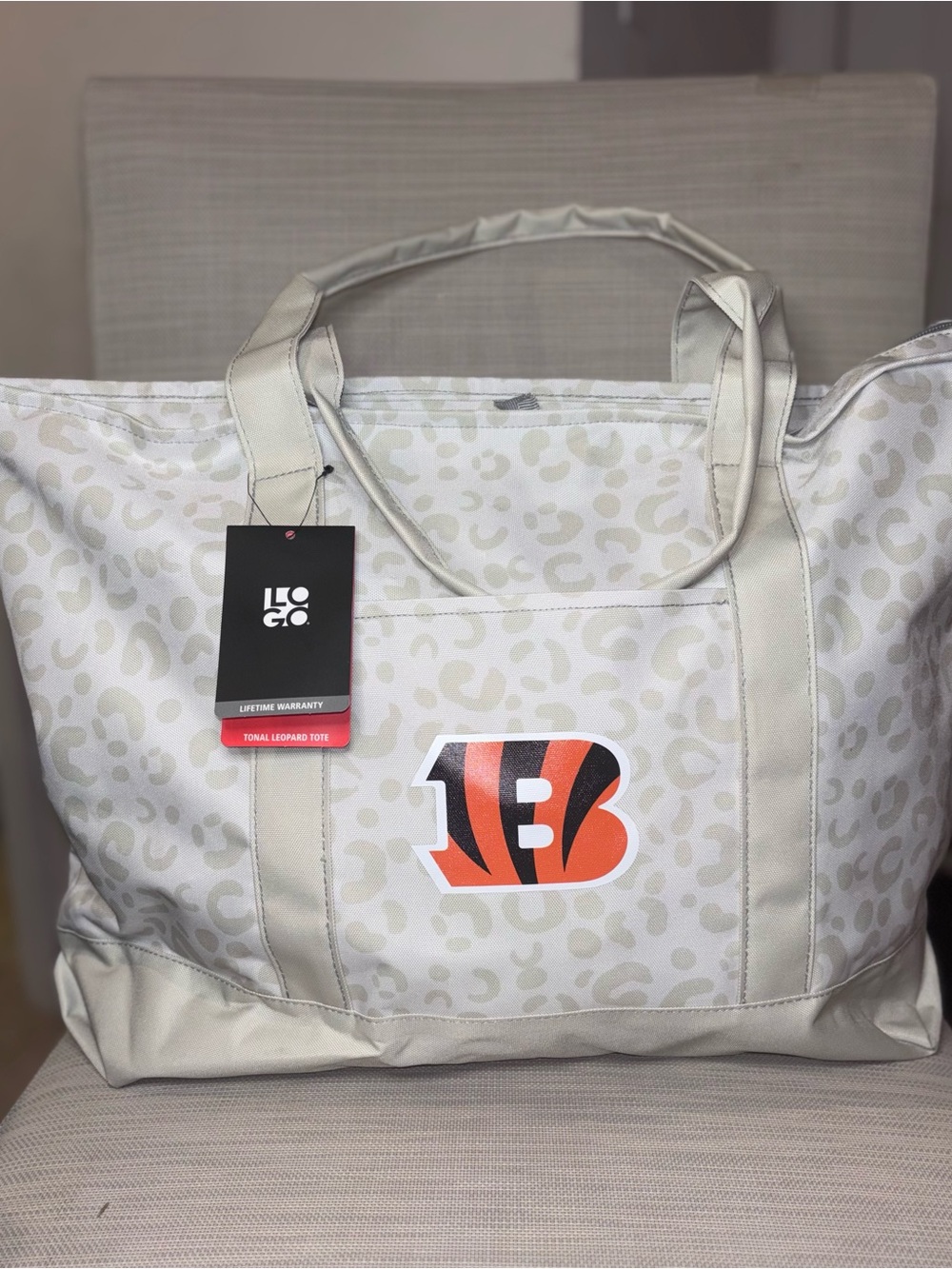 Cream Leopard Print Cincinnati Bengals Tote Bag
